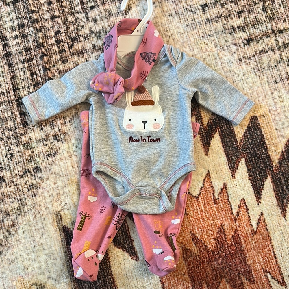 Gray and Pink Baby Outfit with Bunny Design